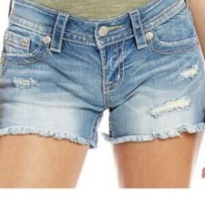 Miss Me Light Blue Wash Distressed Denim Mid Rise Jean Shorts Size 28